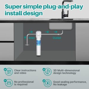 ICEPURE Under Sink Drinking Water Filter System, 5 Years or 40000 Gallons Ultra High Capacity NSF/ANSI 42 Certified, Direct Connect Under Counter, 0.5 Micron Removes 99.99% Chlorine, Heavy Metals