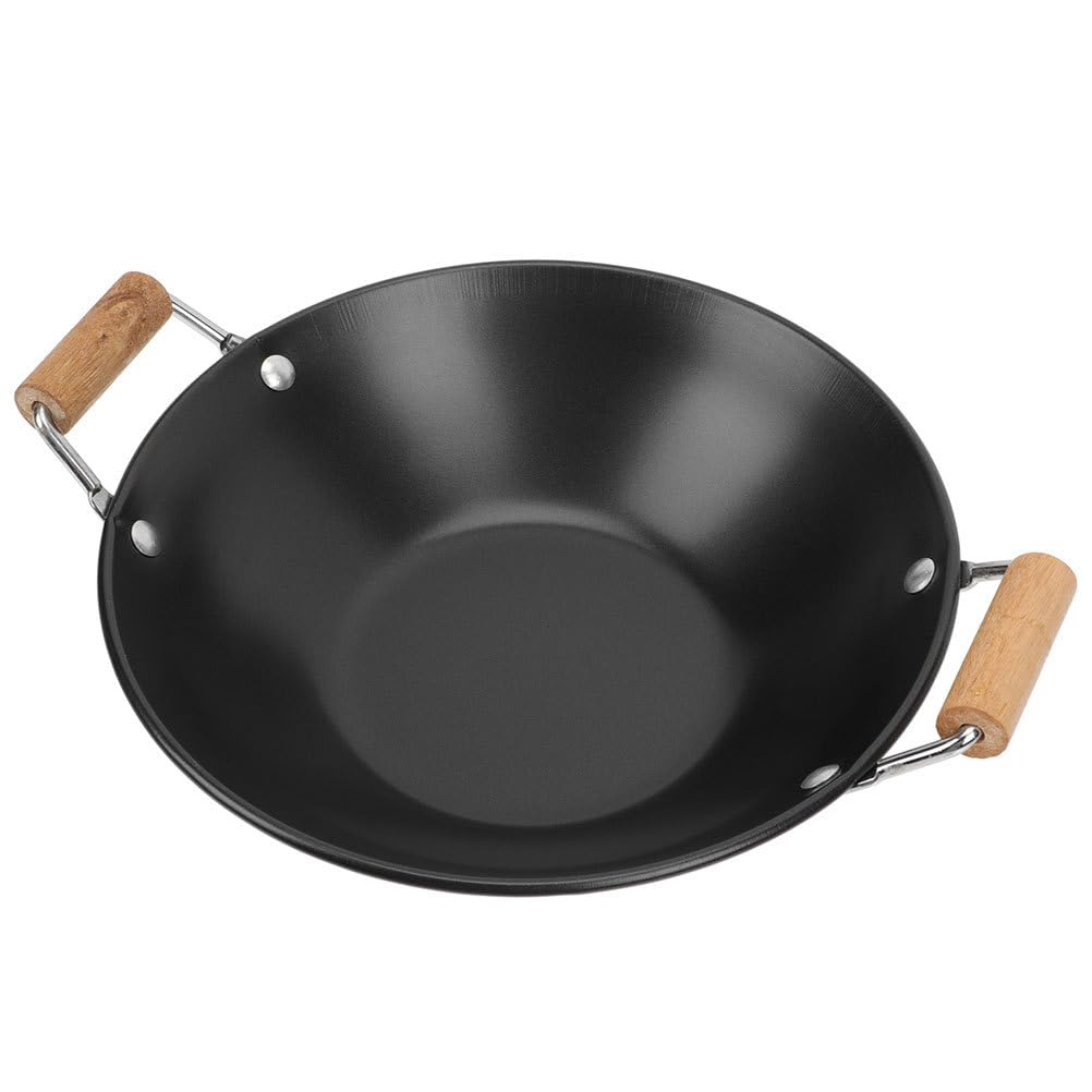 PRETYZOOM Flat Bottom Wok 30cm Carbon Wok Canton Style Frying Pan with Double Handle Multipurpose Cooking Pot