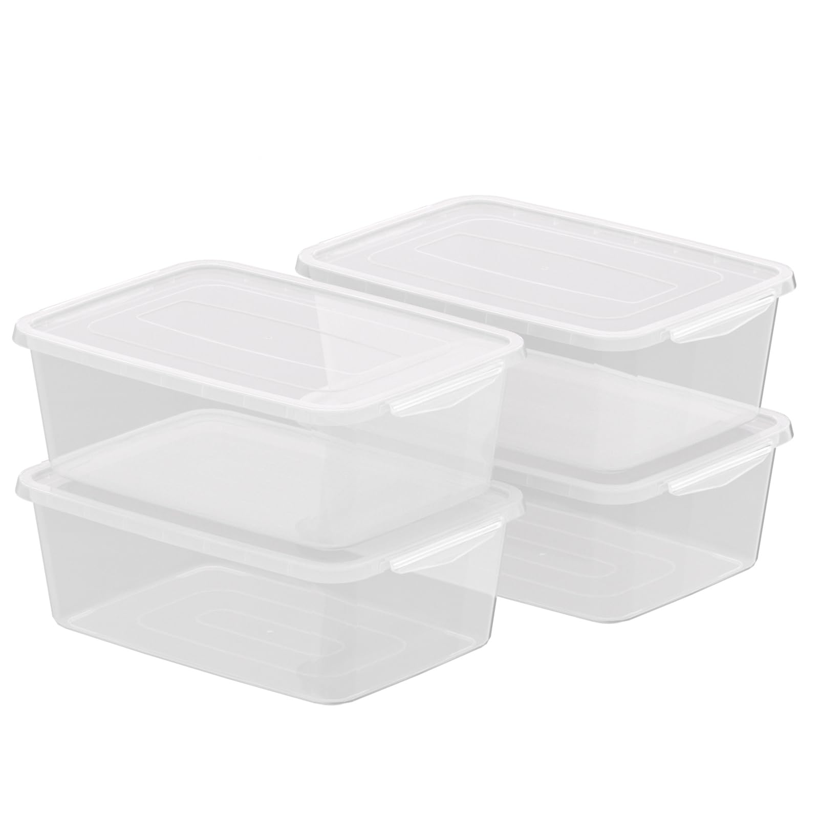 Drephia 4 Packs Plastic Storage Bins with Lids and Latch, Stackable Storage Organizer Containers Box, Clear, 14 L