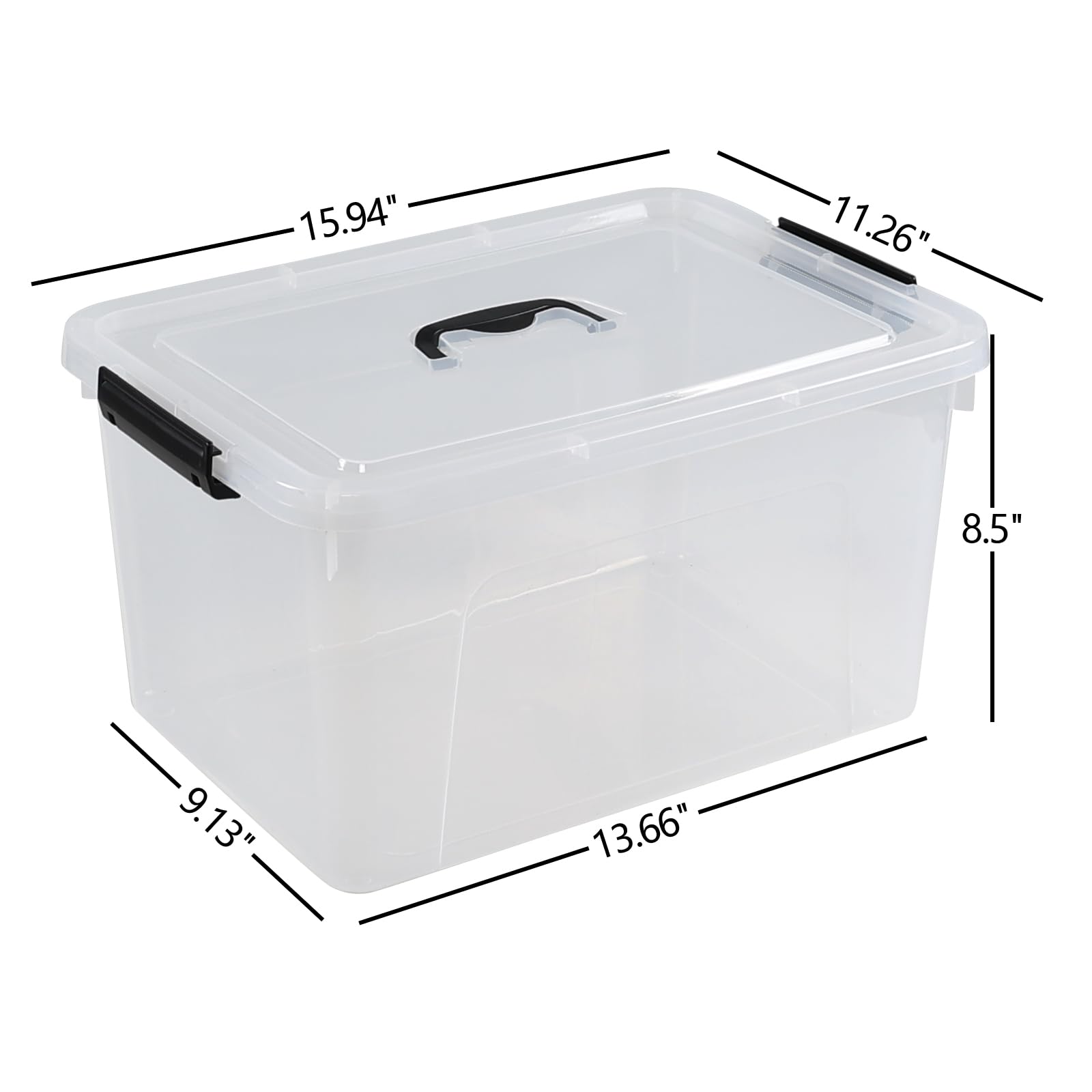 Doryh Pack of 4 Latch Storage Box, 17.5 L Clear Container Box with Handle