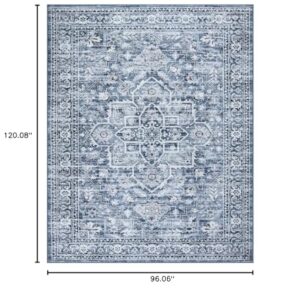 Lahome Oriental Washable Rugs 8x10, Blue 8x10 Area Rugs for Living Room Soft Ultra-Thin Washable Rug, Traditional Bedroom Rug Non Shedding Dining Room Rug for Under Table Office(8x10ft,Blue)