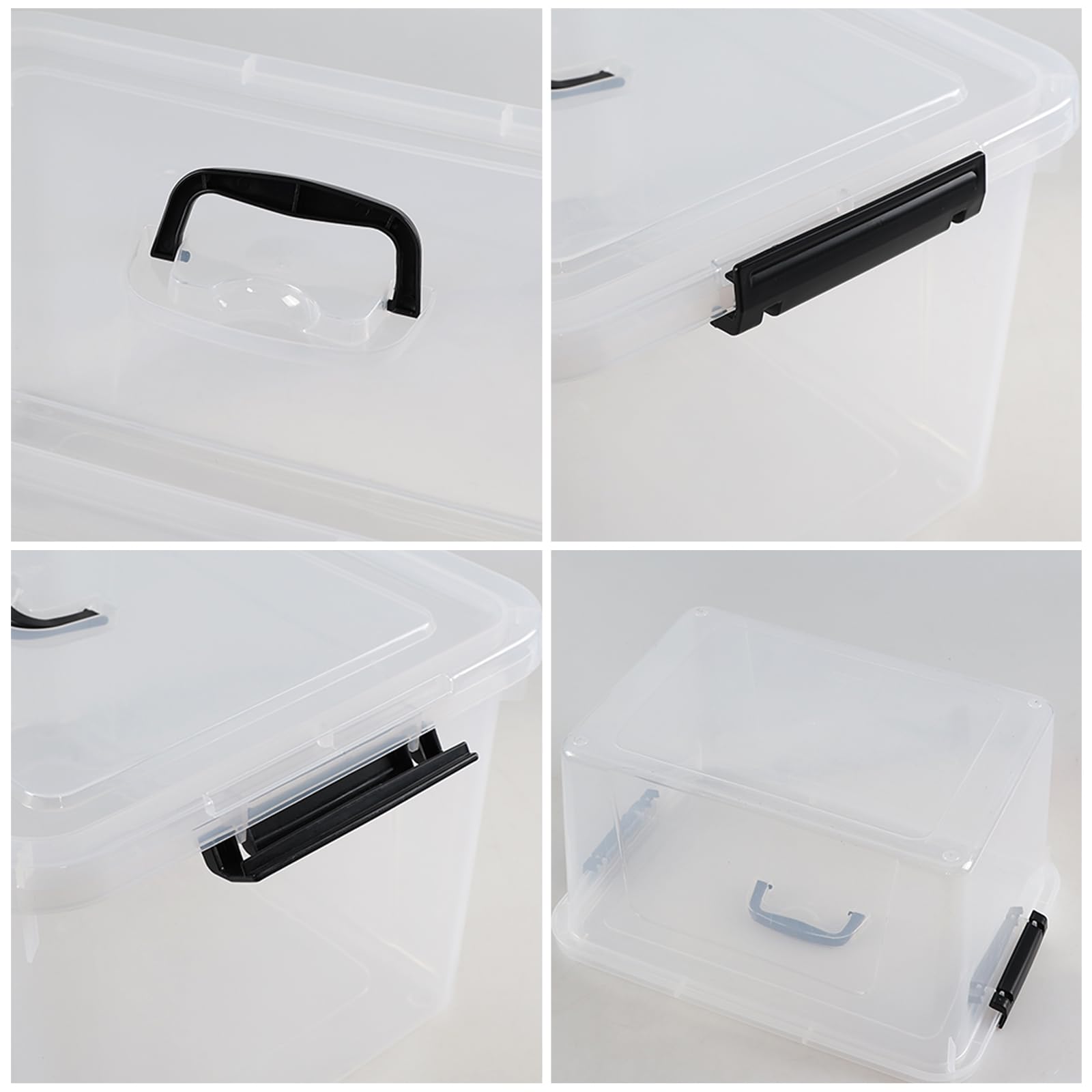 Doryh Pack of 4 Latch Storage Box, 17.5 L Clear Container Box with Handle