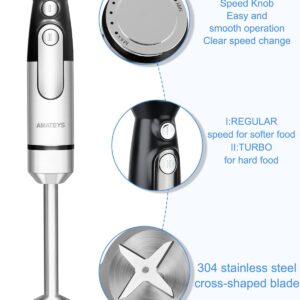 Amateys Immersion Blender Handheld,700W Hand Mixer Infinitely Variable Speeds,Multi-function Stainless Steel Stick Electric Kitchen Smoothie Blender with Detachable Whisk, Milk Frother,for Soup Puree