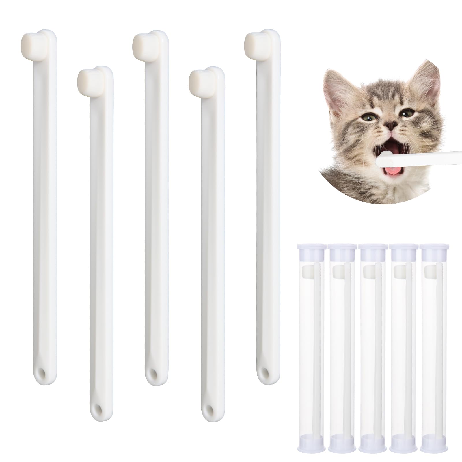 Newday Small Dog & Cat Toothbrush 5 Set, Micro Nano Bristles to Clean pet Teeth Toothbrushes, Puppy Dogs Pet Tooth Cleaning Kit with Storage Box（White