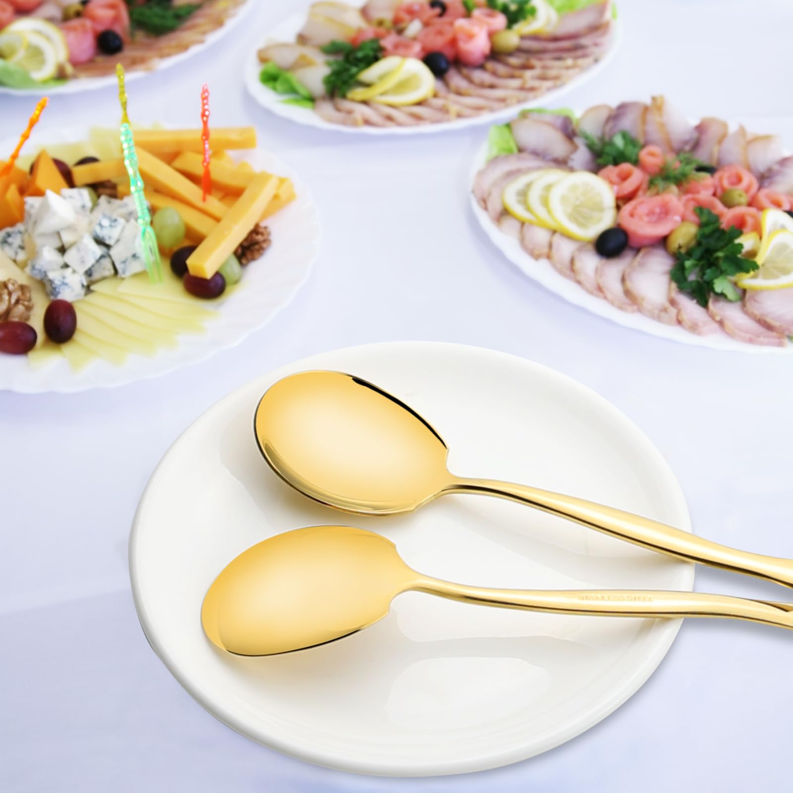 Taysisiter 8 Pieces Stainless Steel Serving Spoon, Gold Buffet Serving Spoons