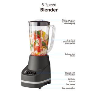 6-Speed Blender with 48 oz/1.5 L Pitcher, Black