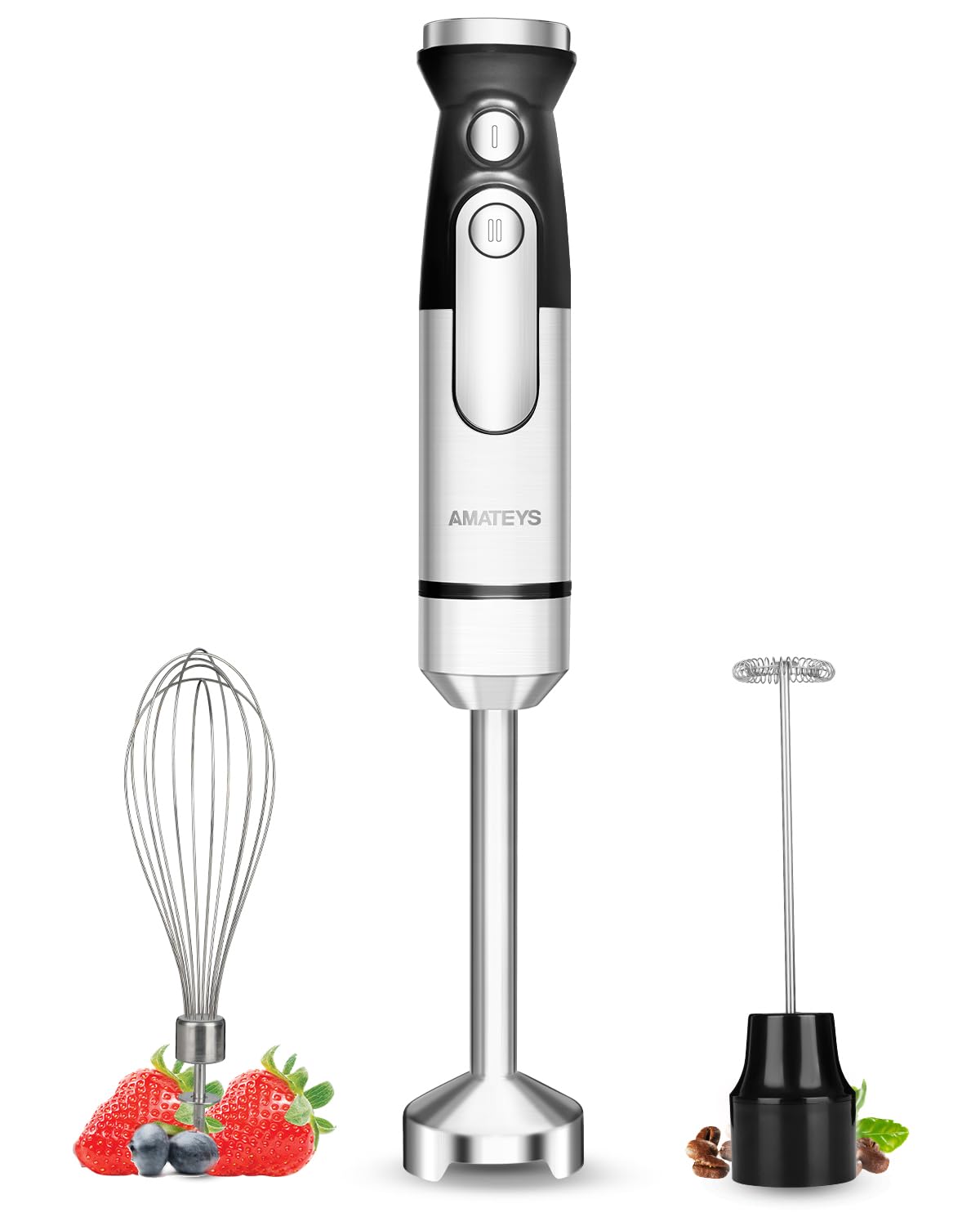 Amateys Immersion Blender Handheld,700W Hand Mixer Infinitely Variable Speeds,Multi-function Stainless Steel Stick Electric Kitchen Smoothie Blender with Detachable Whisk, Milk Frother,for Soup Puree