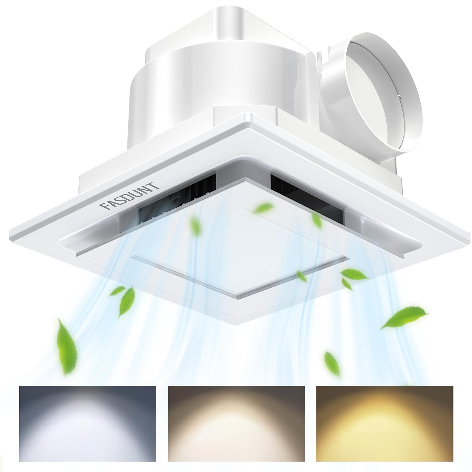 FASDUNT Bathroom Exhaust Fan with Light, 120 CFM 1.0 Sones Bathroom Fan with Light Combo, 12W Dimmable LED Light 3000K/4000K/5000K Selectable for Home Bath Office Hotel