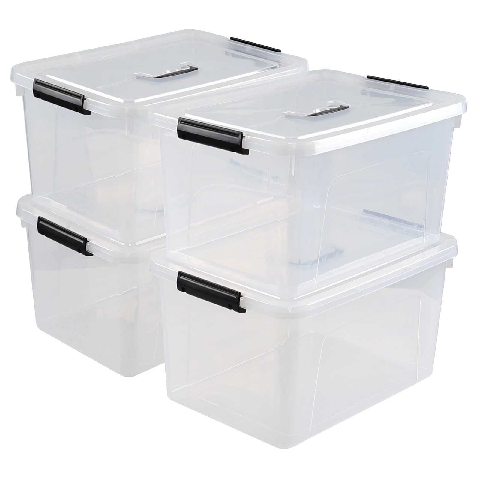 Doryh Pack of 4 Latch Storage Box, 17.5 L Clear Container Box with Handle