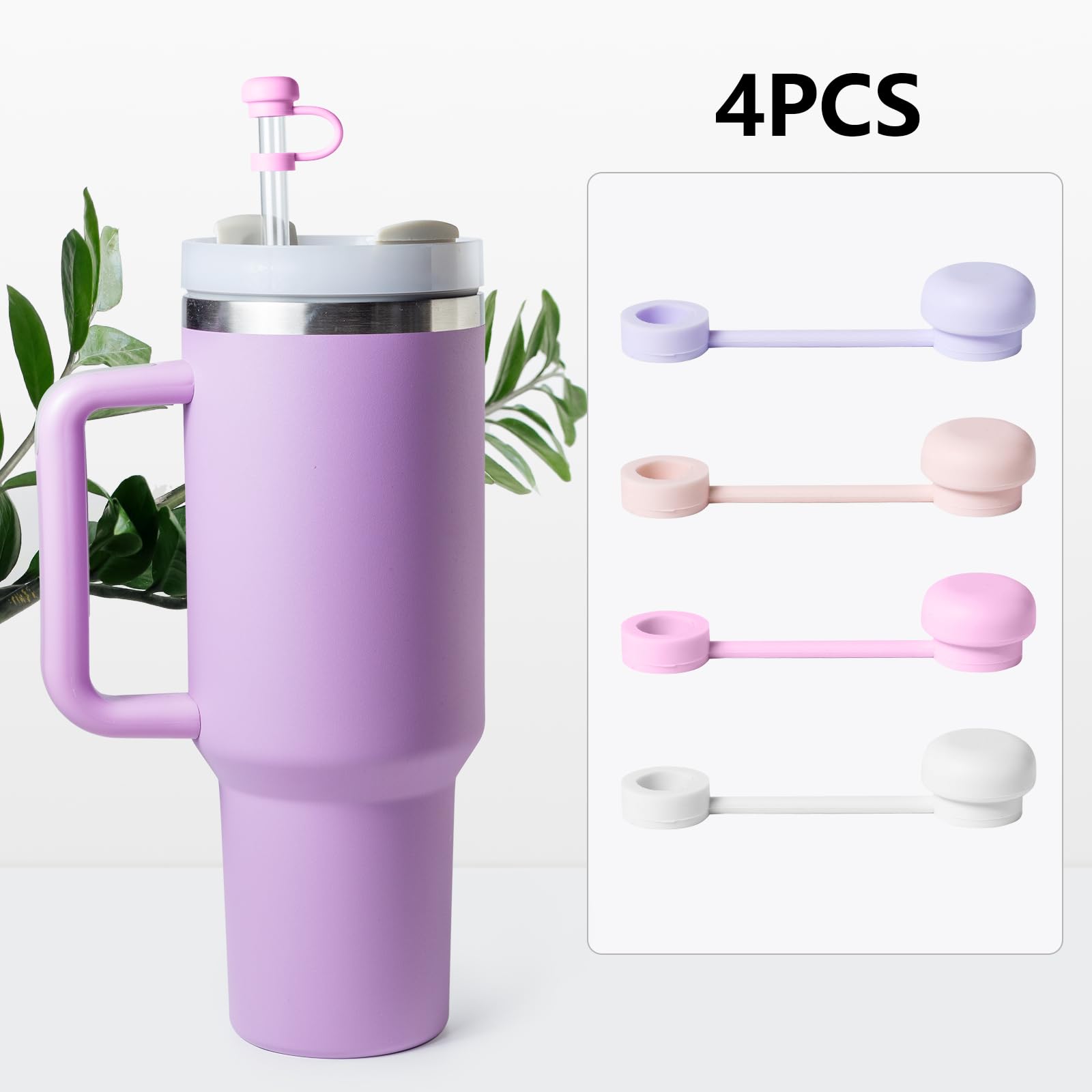 4Pcs Silicone Straw Tips Cover for Stanley Cup with Handle,10mm Silicone Straw Covers for Stanley 40oz & 30oz Tumbler Cup Accessories, Reusable Drinking Straw Tips Lids