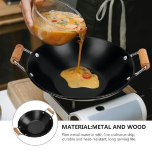 PRETYZOOM Flat Bottom Wok 30cm Carbon Wok Canton Style Frying Pan with Double Handle Multipurpose Cooking Pot