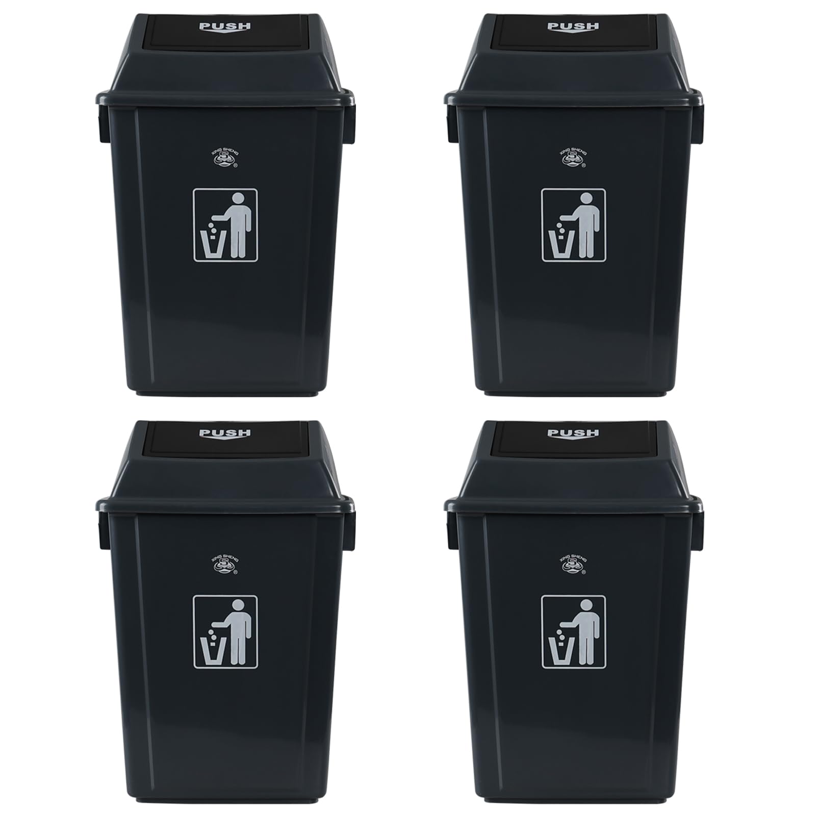 Anbers 4 Packs 13 Gallon Kitchen Trash Can with Swing Lid, Large Plastic Kitchen Garbage Cans, Grey