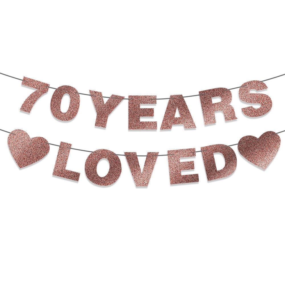 JunyRuny 70th Birthday Banner, Rose Gold 70th Birthday Glitter Banner, 70th Birthday Decorations for Her, 70th Birthday Decorations for Women, Happy 70th Birthday Sign, Gift, Party Decor