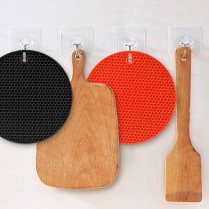 homEdge Silicone Round Trivets, 6 Pack Heat Resistant Non Slip Pot Holders-Black, 7x0.24x7 inches, Food Grade Silicone, Honeycomb Surface Design, Dishwasher Safe, Multipurpose Kitchen Utensil