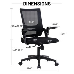 ZanzioDesk Chair, Office Chair Mesh Lumbar Support, Ergonomic Rolling Computer Chair with Flip-up Armrests, Swivel Adjustable Mid Back Home Office Chair Task Chair, Black