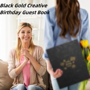 BCIBhucy Happy Birthday Signature Book, Black Gold Creative Birthday Guest Book, Birthday Signing Card Board Party Supplies, Large Birthday Guest Book 12" x 18" Birthday Decorations for Men Women