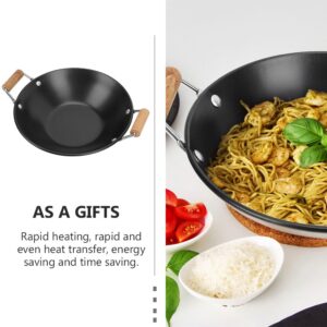 PRETYZOOM Flat Bottom Wok 30cm Carbon Wok Canton Style Frying Pan with Double Handle Multipurpose Cooking Pot