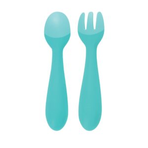 Nuby Silicone Easy Grip Fork & Spoon Set, 12+m in Aqua