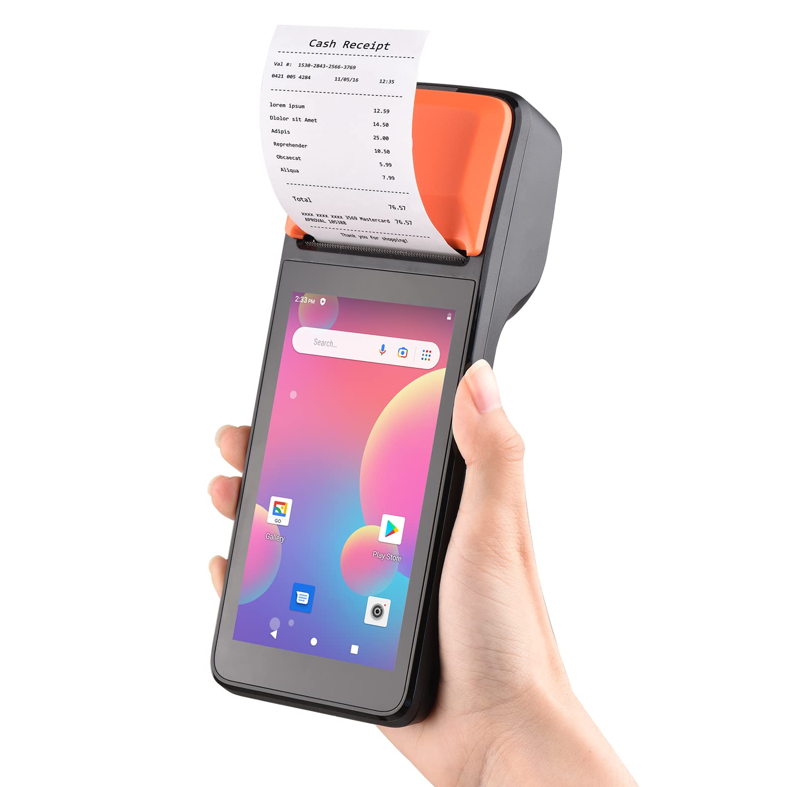 Sunydog Handheld 3G POS Receipt Printer Android 8.1 1D/2D Barcode Scanner PDA Terminal Support 3G WiFi BT Communication with 5.0 Inch Touchscreen 58mm Width Thermal Label Printing for Supermarket