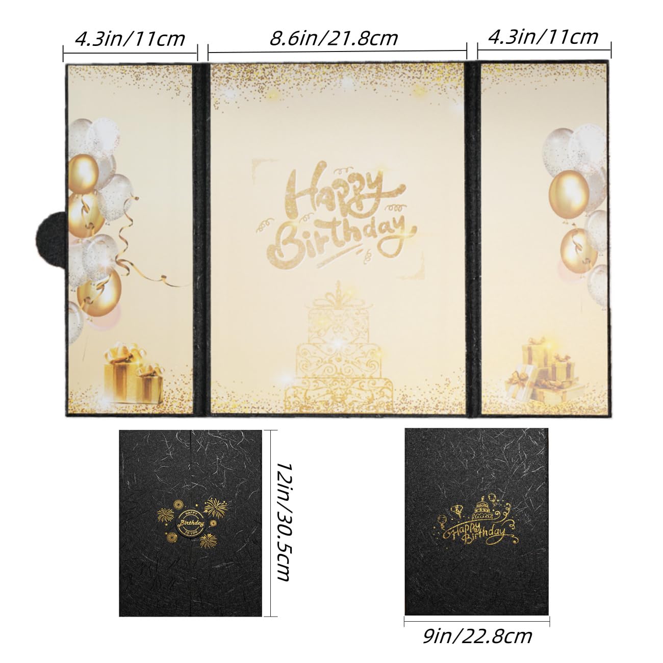 BCIBhucy Happy Birthday Signature Book, Black Gold Creative Birthday Guest Book, Birthday Signing Card Board Party Supplies, Large Birthday Guest Book 12" x 18" Birthday Decorations for Men Women