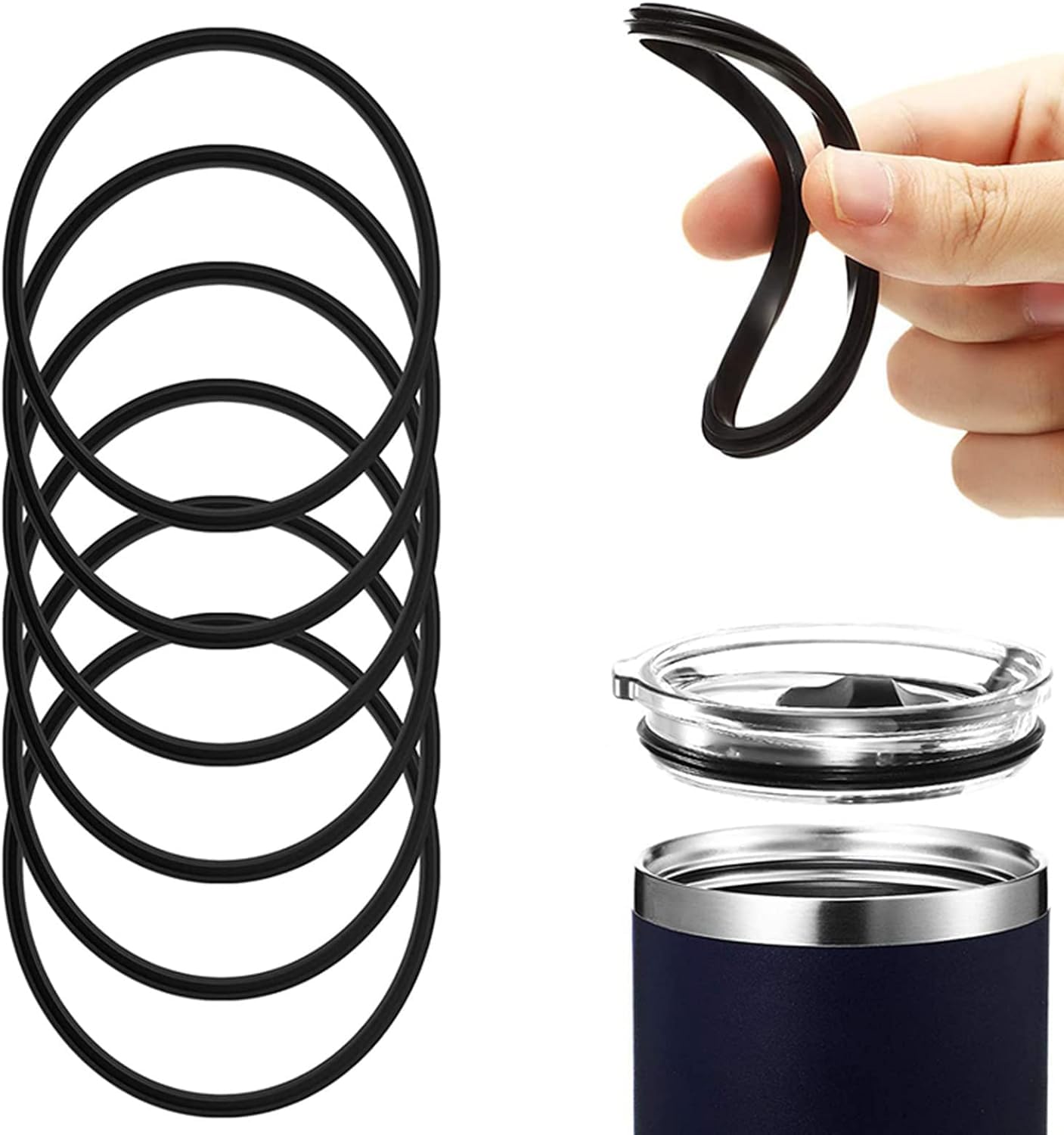 5Pcs Black Replacement Rubber Lid Ring Compatible with Travel Mug 16oz & 20oz Gasket Seals Lid for Insulated Stainless Steel Tumblers, Coffee Cups,Glassware and Drinkware,Kitchen and Dining