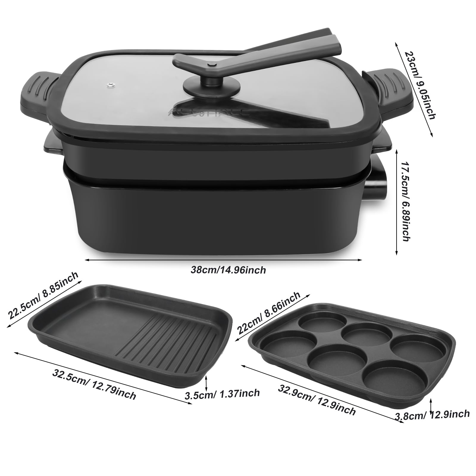 AEWHALE 3-in-1 Multifunctional Electric Grill,Electric Skillet Nonstick with Lids 1400W Party Griddle for Cooking Meats &Pancake