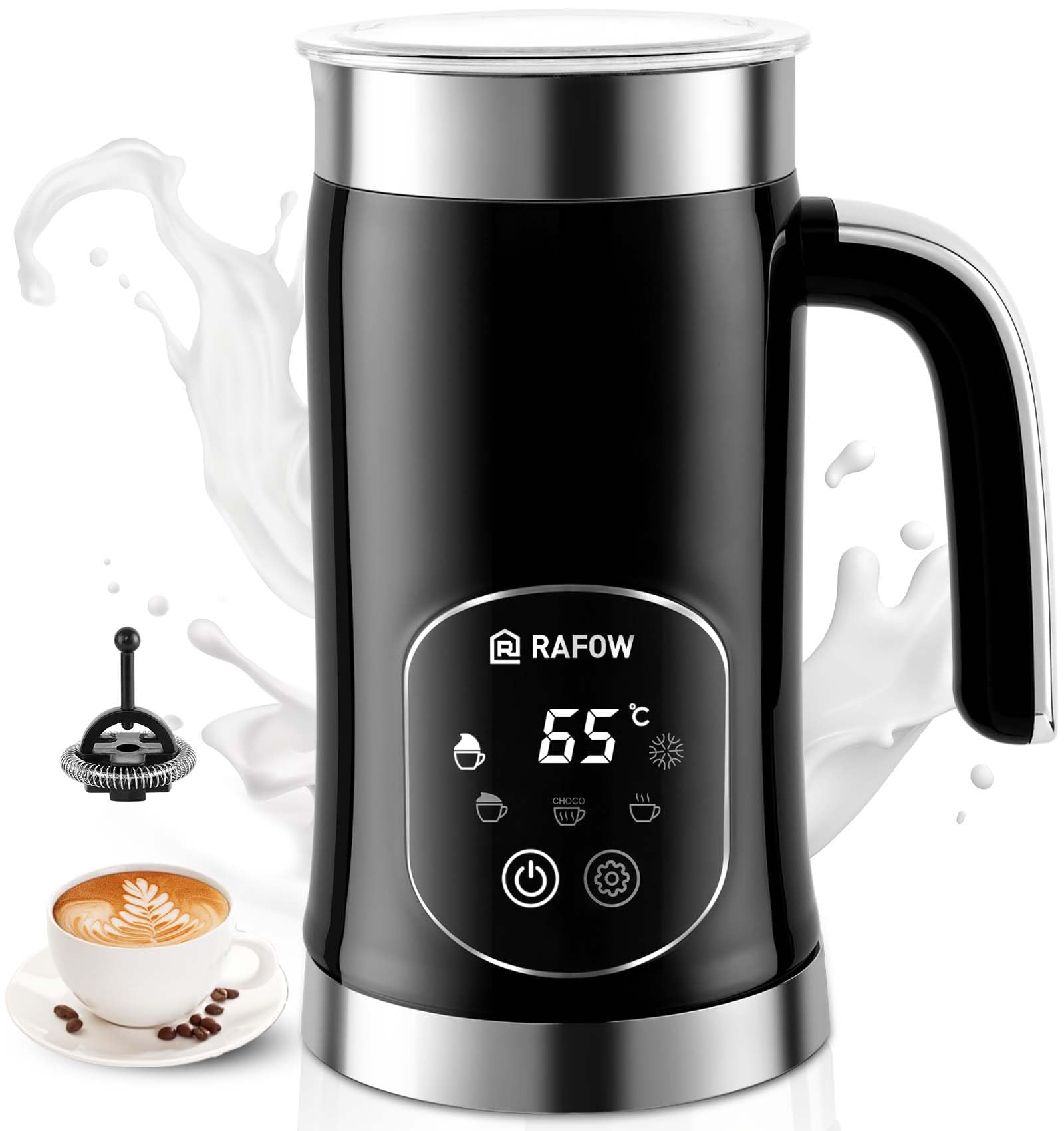 5-in-1 Milk Frother and Steamer - Upgraded Automatic Milk Steamer 11.8oz Hot & Cold Foam Maker and Milk Warmer with LED Display Touch Screen & Two Whisks for Latte,Cappuccinos,Silent Working