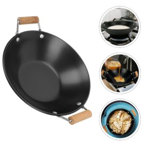 PRETYZOOM Flat Bottom Wok 30cm Carbon Wok Canton Style Frying Pan with Double Handle Multipurpose Cooking Pot