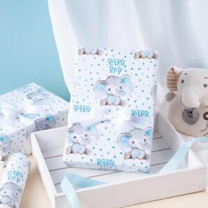 WRAPAHOLIC Baby Boy Wrapping Paper - Mini Roll - 17 Inch X 33 Feet - Adorable Blue Elephant Design for Baby Shower, Party, Holiday