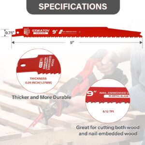 25 Pack 9 Inch 6/12 TPI Reciprocating Saw Blades, Stud and Nail Saw Blades, Bi-Metal 9" 6-12 TPI Saw Blade for Cutting Wood and Nail-Embedded Wood, Metals, PVC, Pallets etc, with Organizer Case