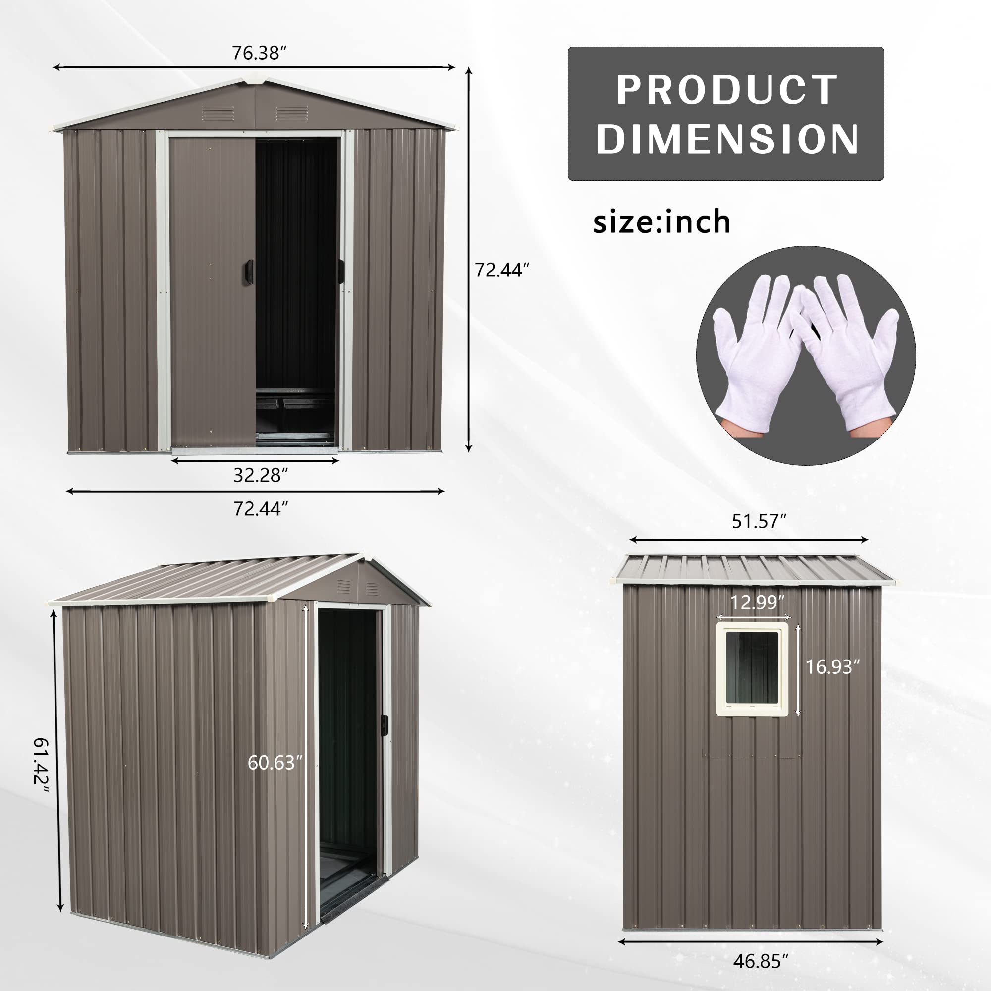 LKJYBG 6FT x 5FT Outdoor Metal Storage Shed with Floor Frame Sun Protection Waterproof Storage House with Lockable Sliding Door for Patio Lawn Backyard Spire+Window