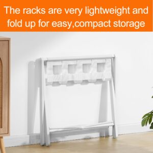 Heybly Luggage Rack, Folding Suitcase Stand with Storage Shelf, Heavy-Duty Luggage Holder for Guest Room Bedroom Hotel, Holds up to 141 lb, White, HLR010W1