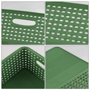 Taysisiter Plastic Woven Storage Baskets, Plastic Storage Baskets for Organizing, Deep Green, 6 Packs