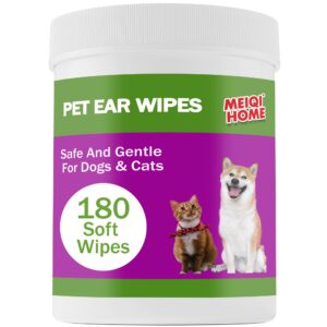 180 count dog ear cleaner wipes ,dog ear wipes ,gently remove ear wax, debris ,soothes & relieves ear itching, fresh mugwort scent, all natural ingredients,safe & gentle ear wipes for dogs & cats