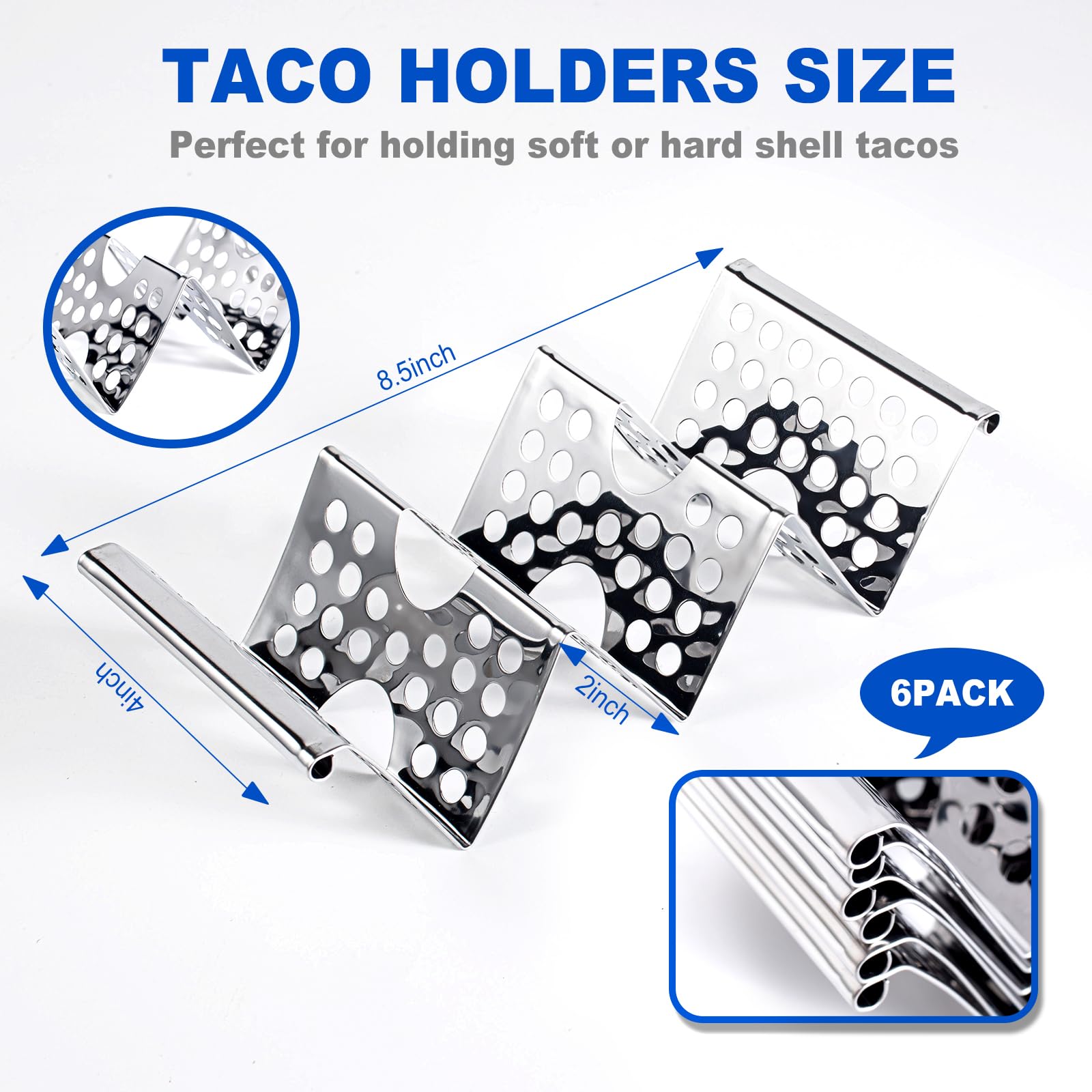 QKENDY Taco Holders Set of 6, Stainless Steel Taco Holder Stand, Stylish Taco Shell Holders, Each Metal Taco Stands for 3 Tacos, Taco Rack Taco Serving Tray Oven, Grill and Dishwasher Safe