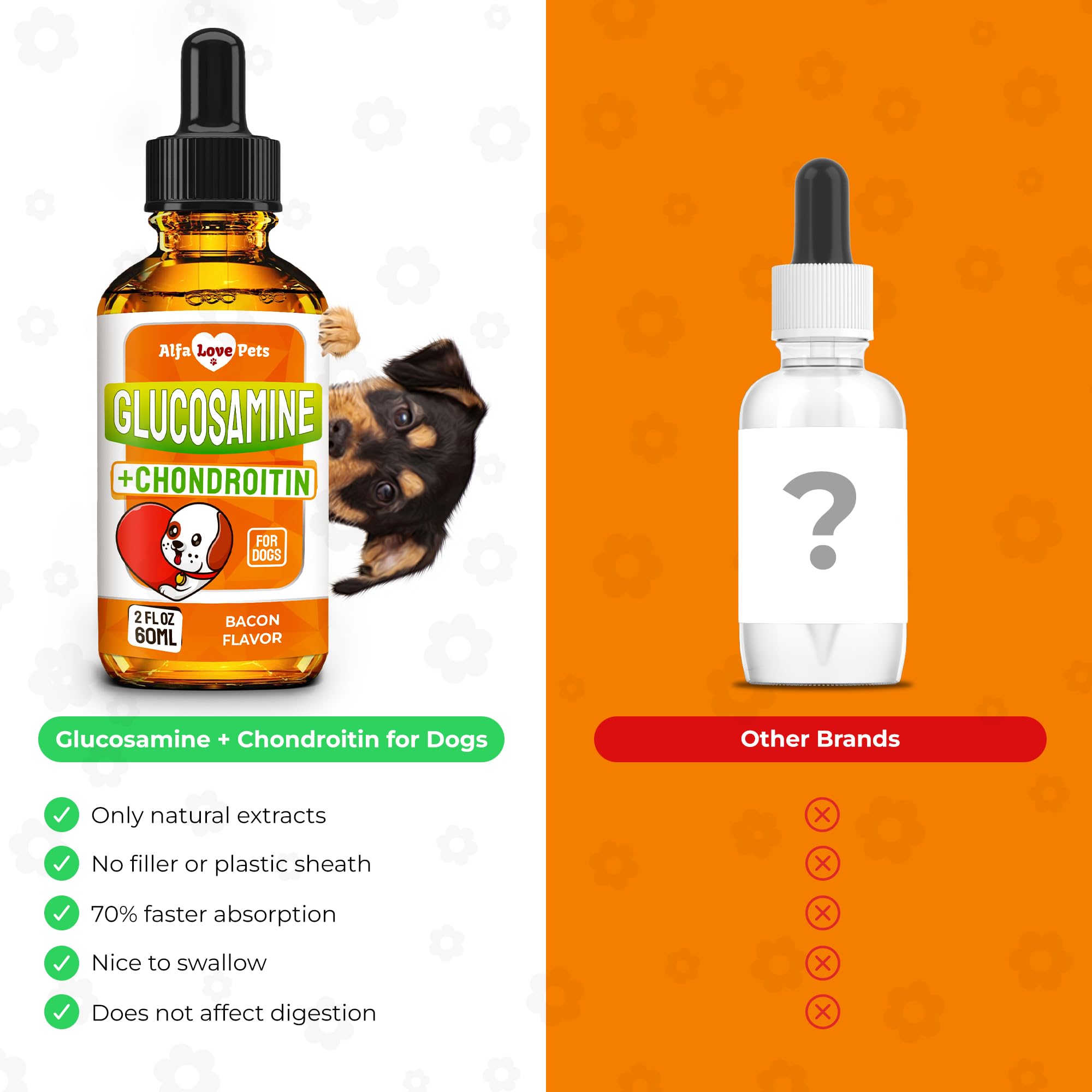 Glucosamine for Dogs ✿ Dog Joint Supplement ✿ Hip and Joint Supplement Dogs ✿ Glucosamine Chondroitin for Dogs ✿ Liquid Glucosamine for Dogs ✿ Glucosamine Chondroitin Dogs ✿ Bacon Flavor ✿ 2 Oz