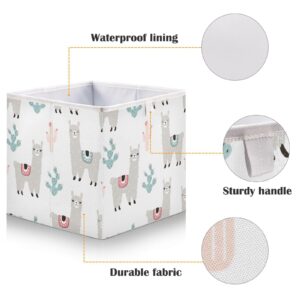 WELLDAY Storage Basket Cacti and Llama Foldable 11 x 11 x 11 In Cube Storage Bin Home Decor Organizer Storage Baskets Box for Toys, Books, Shelves, Closet, Laundry, Nursery