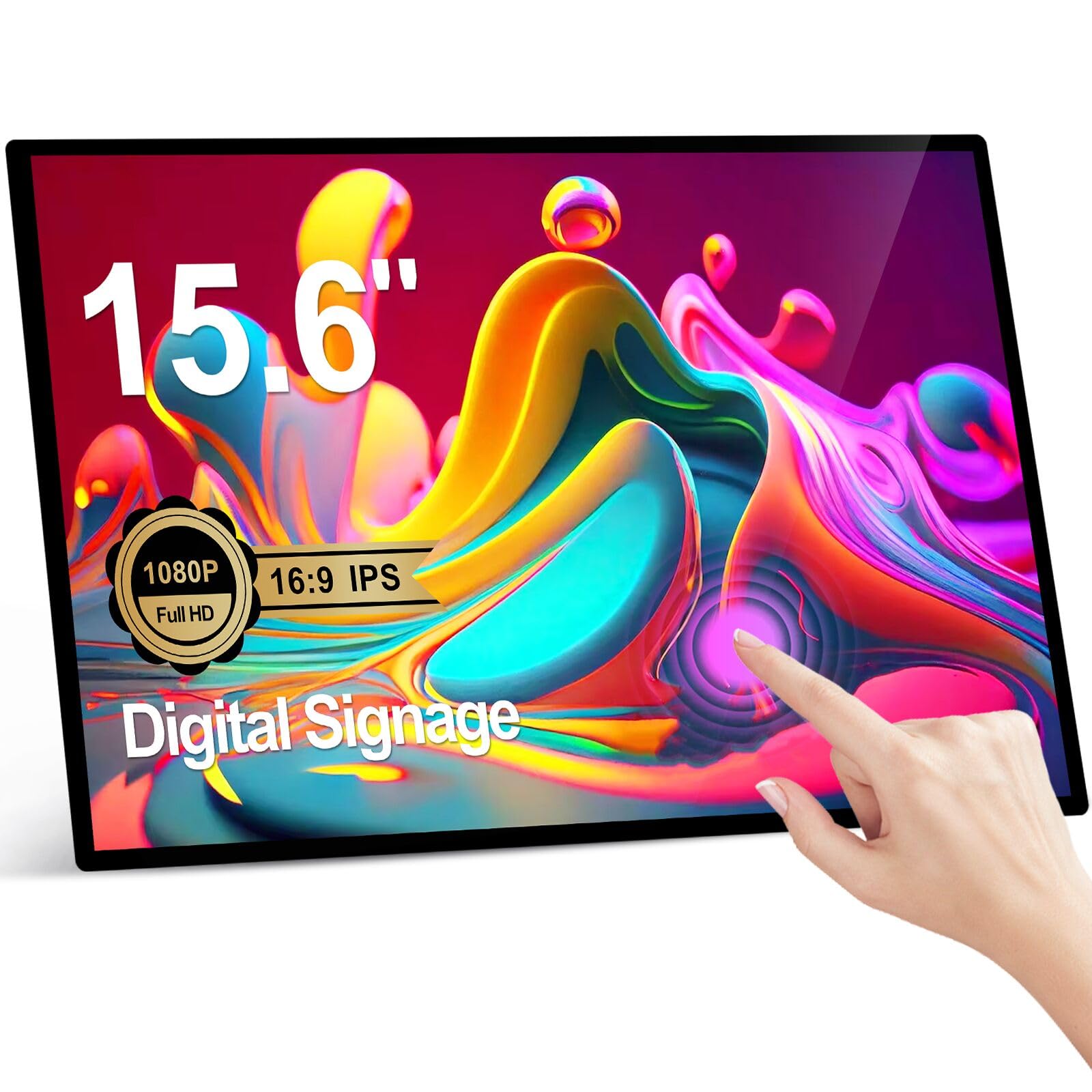 AYSTekMann 15.6'' Digital Signage Display Indoor Interactive LCD Touch Screen Commercial Advertising Kiosk Smart Video Media Player Ultra Thin 5G WiFi All in One 4GB+64GB Android 11 Capacitive