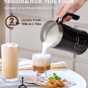 5-in-1 Milk Frother and Steamer - Upgraded Automatic Milk Steamer 11.8oz Hot & Cold Foam Maker and Milk Warmer with LED Display Touch Screen & Two Whisks for Latte,Cappuccinos,Silent Working