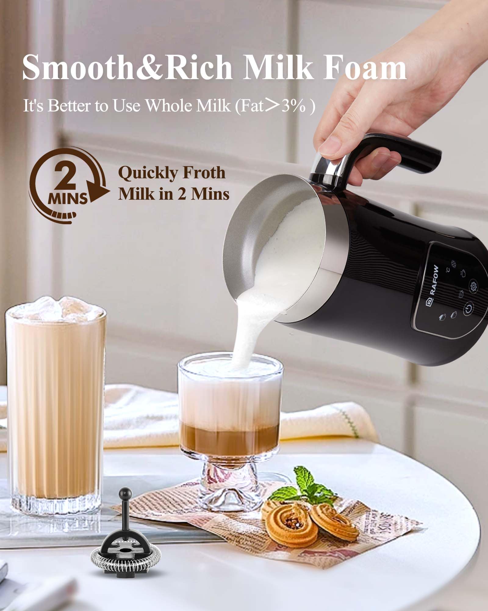 5-in-1 Milk Frother and Steamer - Upgraded Automatic Milk Steamer 11.8oz Hot & Cold Foam Maker and Milk Warmer with LED Display Touch Screen & Two Whisks for Latte,Cappuccinos,Silent Working