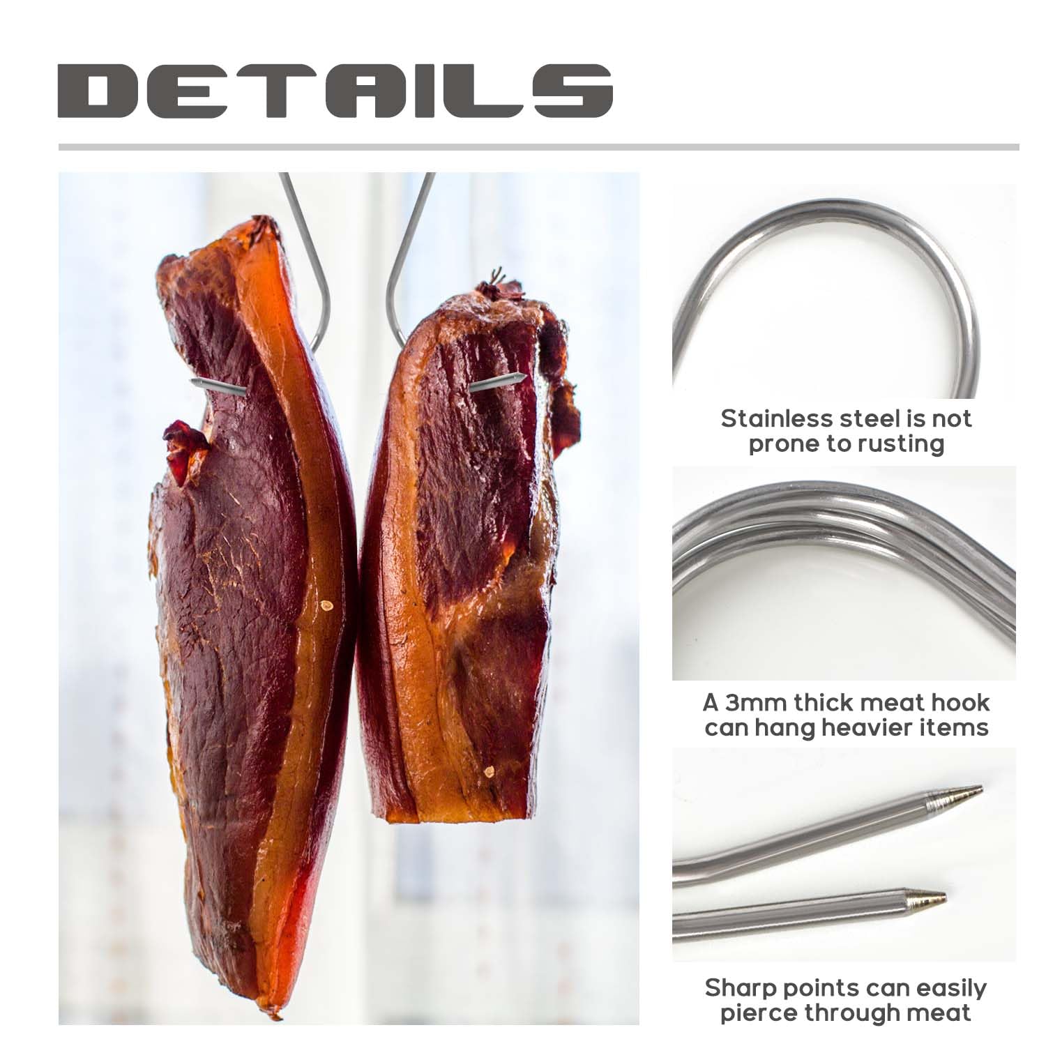 15 Pcs Stainless Steel Meat Hooks Butcher Hooks 3 Different Size S-Shaped Smoker Hooks for Hanging Beef Ribs Chicken, 3 MM Diameter 4.7/5.9/7.1 Inches Long Butchering Equipment