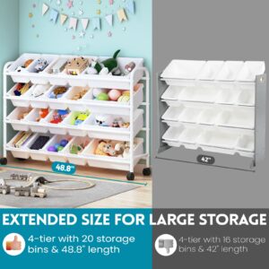 EXPERLAM Kids Toy Storage Organizer with 20 Plastic Bins, 4-Tier Metal Toy Storage Rack, Extra Large Toy Organizer and Storage Bins for Kids Room, Playroom and Nursery, White