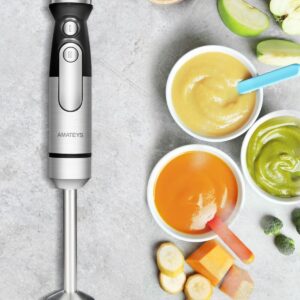 Amateys Immersion Blender Handheld,700W Hand Mixer Infinitely Variable Speeds,Multi-function Stainless Steel Stick Electric Kitchen Smoothie Blender with Detachable Whisk, Milk Frother,for Soup Puree