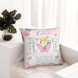 Birthday Gifts for 19 Year Old Female Pillowcase 18" x 18", Best 19th Birthday Gifts for Girls, Gifts Ideas for 19 Year Old Girls, Happy 19th Birthday Gifts for Her, 19th Birthday Decorations for Girl