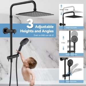 MakeFit All Metal Rainfall Shower Heads with Handheld Combo - 10 Inch High Pressure Rain Shower Head 9 Modes Handheld Shower Head with Height Adjustable Shower Extension Arm and Slide Bar Matte Black