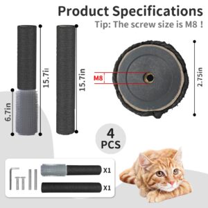 Fhiny 2PCS Cat Scratching Post Replacement, 15.7inch M8 Natural Sisal Cat Scratch Post with Cat Self Groomer Refill Pole Parts Kitten Climbing Furniture Protector Hemp Rope Scratcher for Spare Black