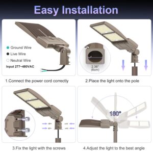 NUOGUAN LED Parking Lot Light with Slip Fitter, UL DLC Listed, 5000K Shoebox Pole Light, IP65 Waterproof Commercial Street Area Lighting for Roadway/Driveway/Yard(320W,100-277V)