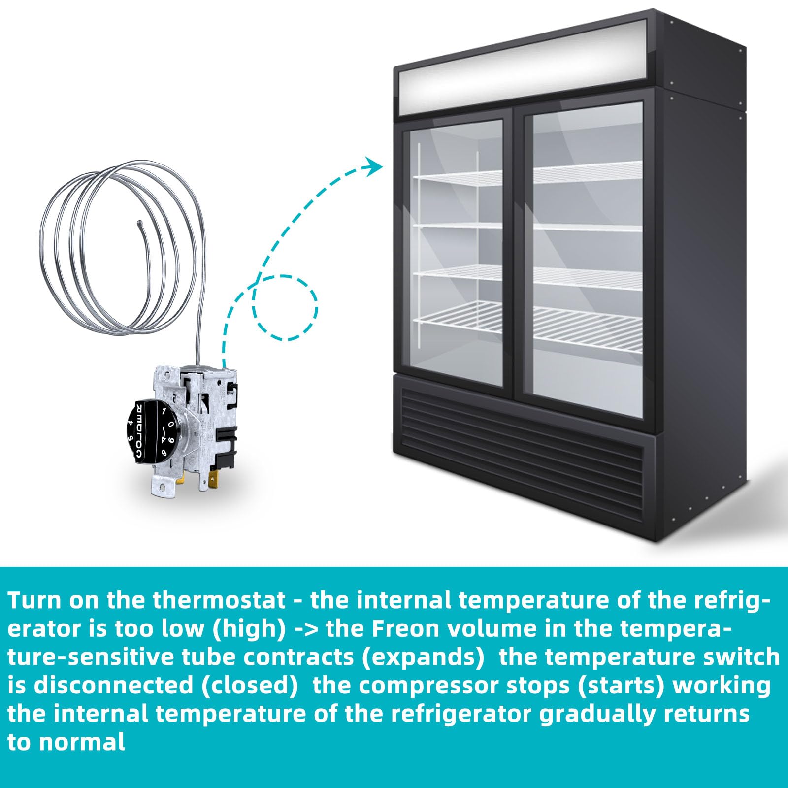 Fuzqq 800393 Temperature Control Kit Compatible with True Refrigerators Parts,Freezer Thermostat,Refrigerator Thermostat,Replace 800306,831932,461387,Fit TC,TSD,T Series,GDM,GEM,G4SM