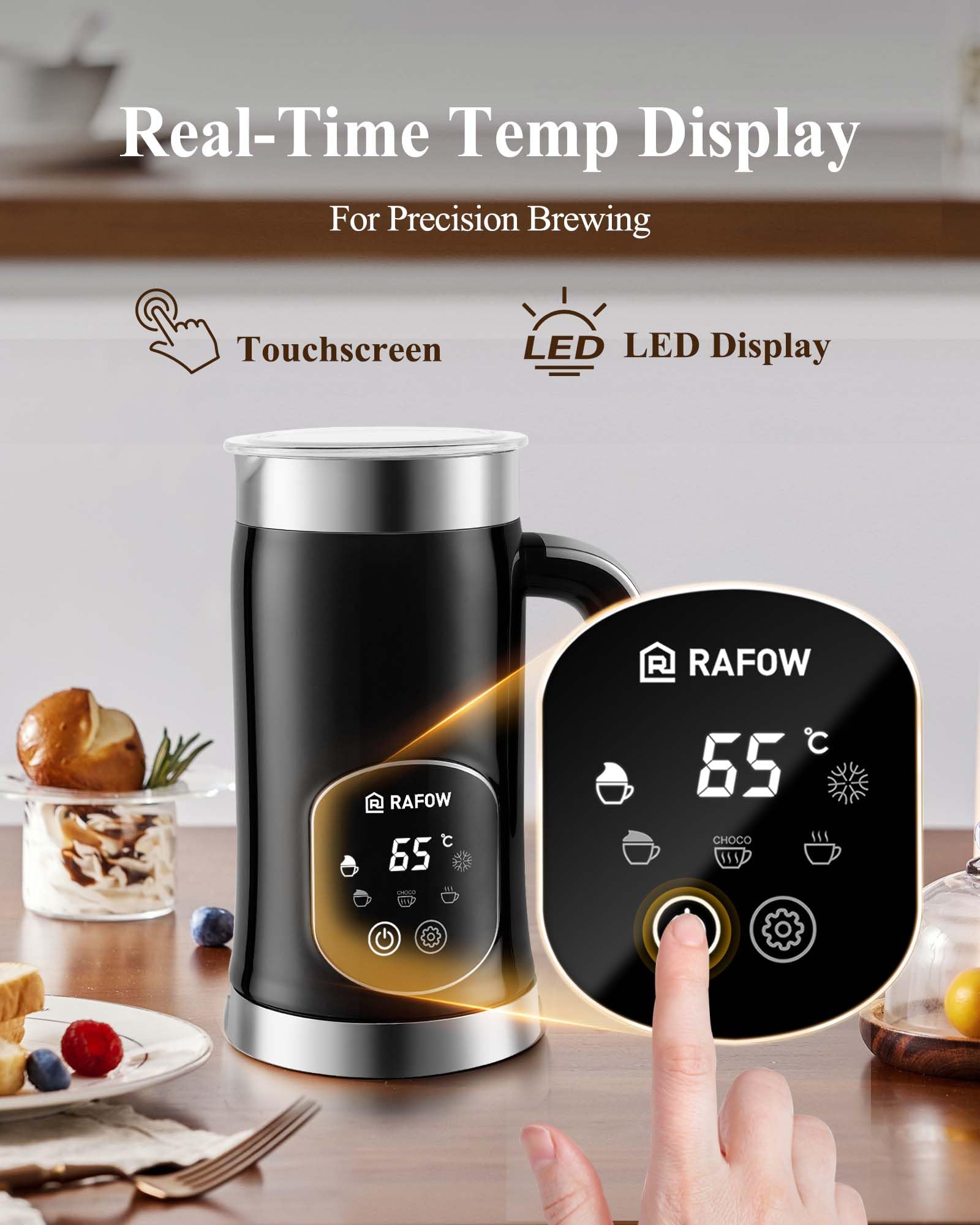 5-in-1 Milk Frother and Steamer - Upgraded Automatic Milk Steamer 11.8oz Hot & Cold Foam Maker and Milk Warmer with LED Display Touch Screen & Two Whisks for Latte,Cappuccinos,Silent Working