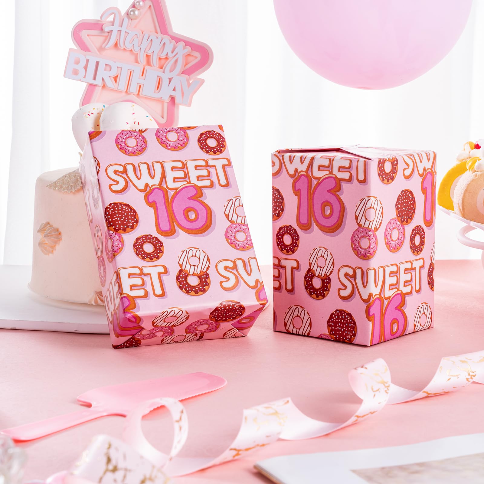 WRAPAHOLIC 16th Birthday Wrapping Paper - Mini Roll - 17 Inch X 33 Feet - Sweet 16 for Birthday, Party, Holiday